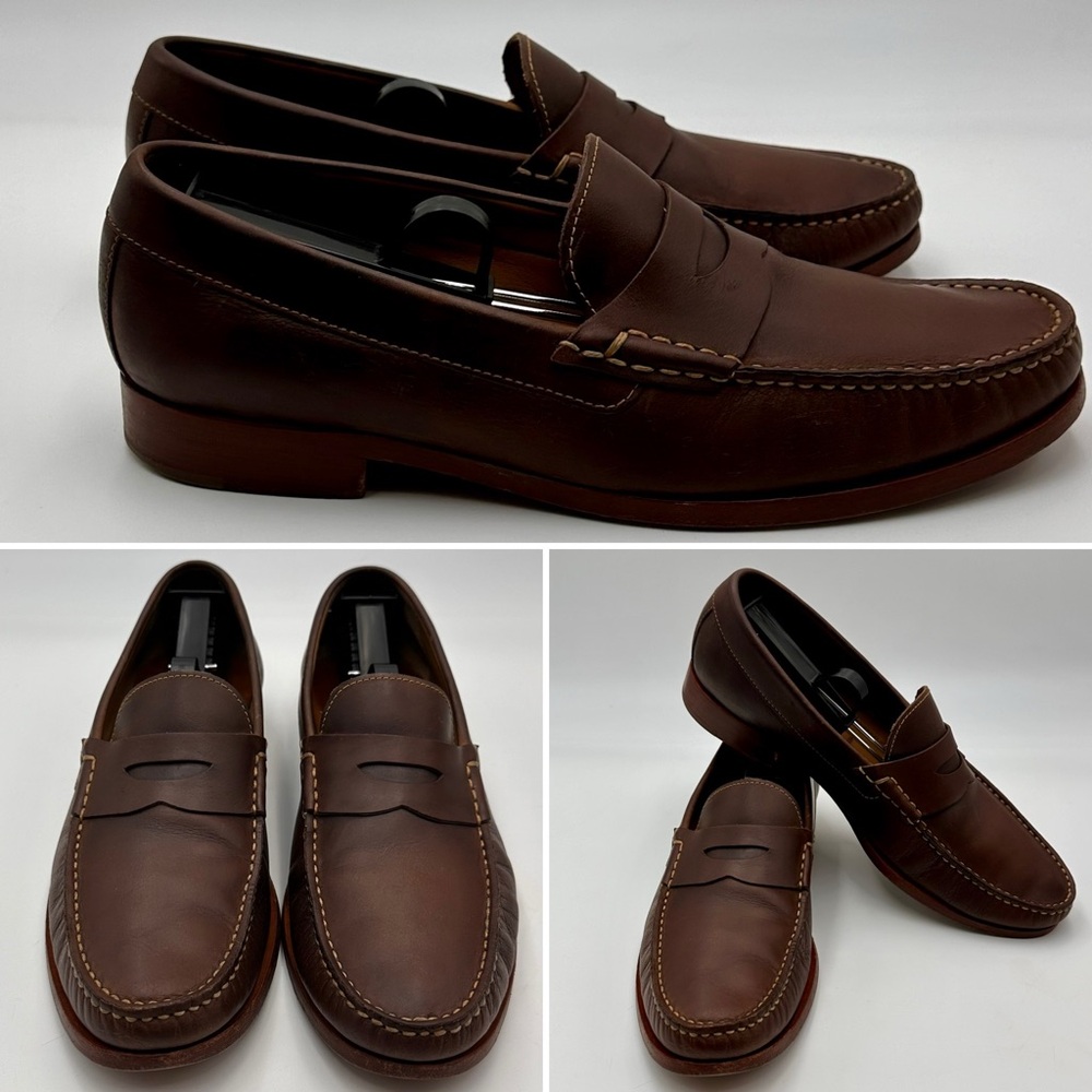 JOHNSTON MURPHY SIZE 9 BROWN SHEEPSKIN LEATHER PENNY LOAFERS SLIP ON MENS SHOES